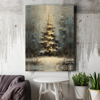 Snowy Forest Winter Tree Wall Art, Christmas Tree Canvas Wall Art, Festive Impressionist Wall Art, Comfy Christmas Digital Download Print