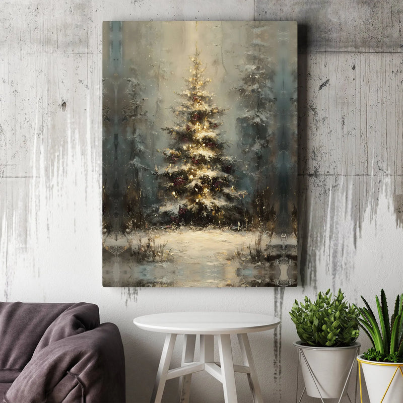Snowy Forest Winter Tree Wall Art, Christmas Tree Canvas Wall Art, Festive Impressionist Wall Art, Comfy Christmas Digital Download Print