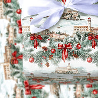 San Francisco Landmark Gift Wrap, Alcatraz Island Wrapping Paper, Holiday Decor Paper, Watercolor Christmas Wrapping Paper Roll