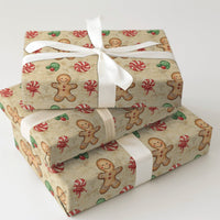 Peppermint Candy Gift Wrap, Watercolor Gingerbread Man Wrapping Paper, Vintage Holiday Wrapping Paper, Traditional Christmas Gift Wrap Roll