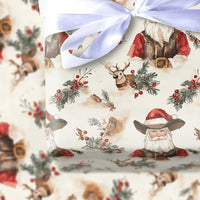 Rustic Reindeer Holiday Gift Wrap, Western Cowboy Santa Wrapping Paper, Country Christmas Wrapping Paper, Pine Holly Berry Xmas Gift Wrap
