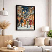 Winter Cityscape Watercolor Canvas Wall Art, Snowy Christmas Street Canvas Print, Holiday Town Painting Canvas, Festive Wall Decor Present