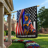 Rottweiler Thin Blue Line Garden Flag | 250 Years of Service Patriotic Dog | Double-Sided Weather-Resistant Polyester | Police Support Gift