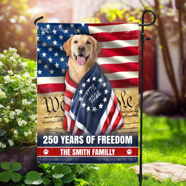 Golden Retriever American Flag Garden Flag | 250 Years of Freedom Personalized | Premium Polyester Double-Sided | Patriotic Dog Lover Gift