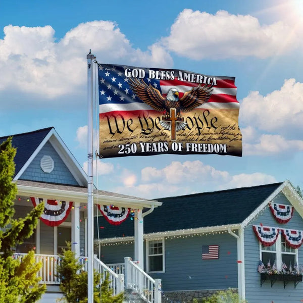 Patriotic Eagle Cross House Flag | We The People 250 Years of Freedom | Double-Sided Polyester | God Bless America Outdoor Decor