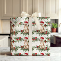 Santa Hat Mountain Lion Gift Wrap, Cougar Christmas Wrapping Paper, Holiday Cougar Paper Roll, Festive Wildlife Cougar Present Wrap