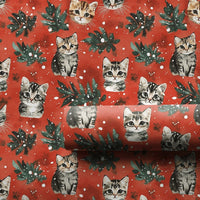 Festive Holiday Kitten Gift Wrap, Christmas Cat Wrapping Paper, Winter Foliage Cat Wrapping Paper, Xmas Present Paper for Cat Lovers