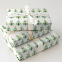 Yellow Christmas Tree Wrapping Paper, Watercolor Teal Tree Wrapping Paper, Modern Holiday Wrapping Paper, Festive Winter Gift Wrap Roll