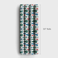 Watercolor Tree Holiday Gift Wrap, Patriotic Christmas Wrapping Paper, Red White Blue Xmas Wrapping Paper