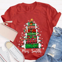 Custom Name Christmas Tree Shirt, Personalized Christmas Tree T-Shirt, Colored Pencil Christmas Tree Tee, Holiday Teacher Xmas Shirt