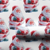 Retro Santa Figurine Gift Wrap, Vintage Santa Wrapping Paper, Watercolor Christmas Wrapping Paper, Nostalgic Holiday Gift Wrap