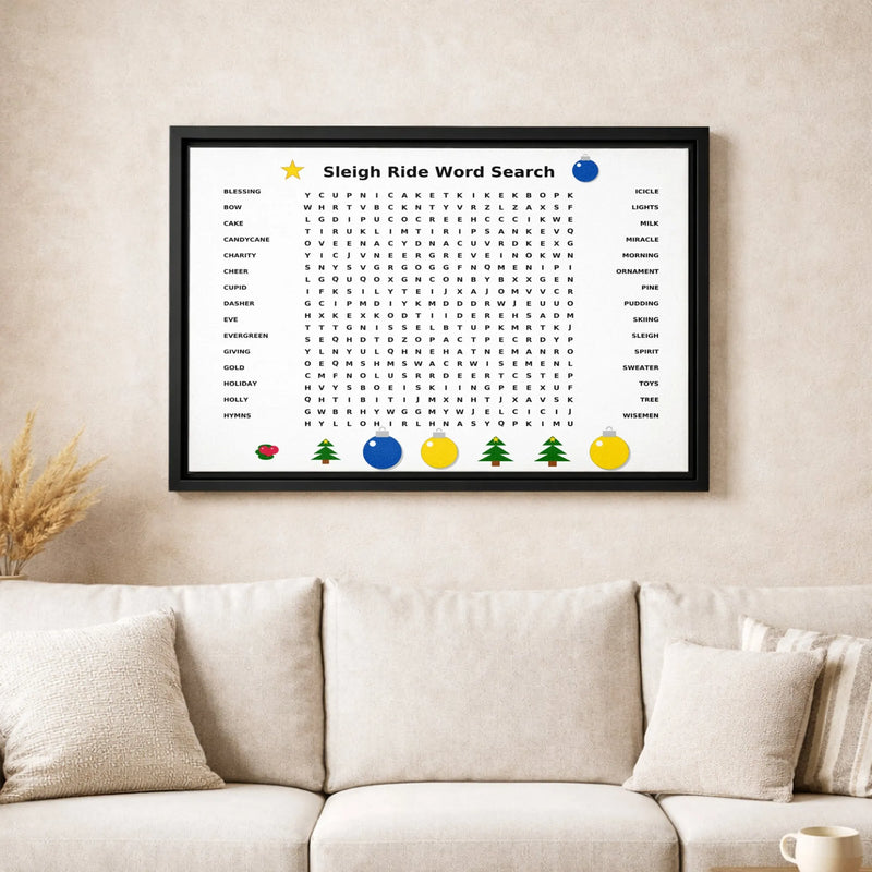 Holiday Party Game Canvas Print, Christmas Word Search Canvas Art, Festive Seasonal Canvas Wall Decor, Family Game Art, Xmas Holiday Present