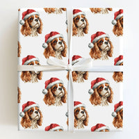 Santa Dog Holiday Gift Wrap, Cavalier King Charles Spaniel Christmas Wrapping Paper, Adorable Spaniel Christmas Paper, Dog Lover Wrapping Paper