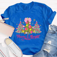 Merry and Bright Holiday Graphic Tee, Bow Christmas Tree Teacher Shirt, Adorable Teacher Christmas T-Shirt, Winter School Holiday Present