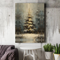 Winter Forest Snowy Landscape Poster, Christmas Tree Canvas Art Print, Impressionist Christmas Canvas, Printable Digital Download Art