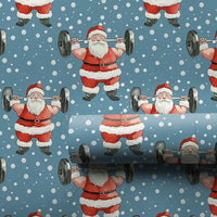 Fitness Christmas Gift Wrap, Weightlifting Santa Wrapping Paper, Humorous Gym Holiday Present Paper, Barbell Workout Xmas Gift Wrapping Paper