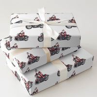 Motorcycle Santa Gift Wrap, Biker Santa Christmas Wrapping Paper, Cruiser Bike Christmas Wrapping Paper, Biker Holiday Gift Wrap Paper Roll