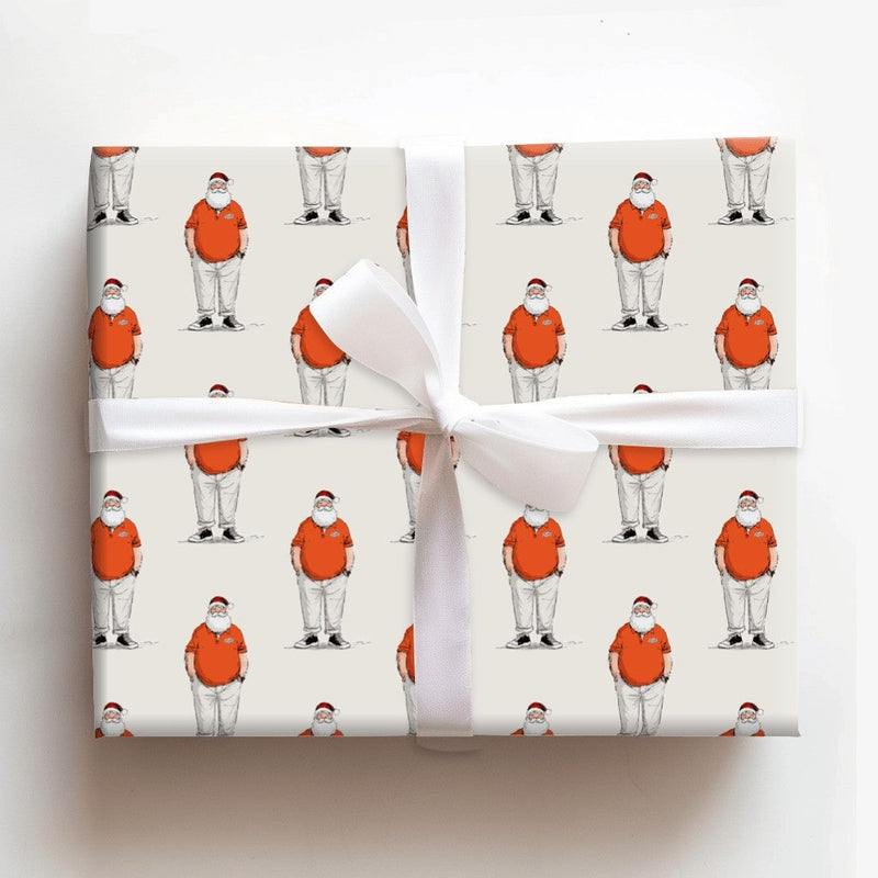 Modern Santa Claus Gift Wrap, Orange Polo Santa Wrapping Paper, Adorable Casual Santa Holiday Wrapping Paper, Humorous Christmas Wrapping Paper