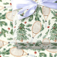 Vintage Tennis Racket Gift Wrap, Tennis Christmas Wrapping Paper, Holiday Tree Present Paper, Tennis Lover Xmas Gift Wrap, Sports Coach Present