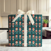 Classic Toy Soldier Holiday Gift Wrap, Nutcracker Christmas Wrapping Paper, Dark Teal Nutcracker Gift Wrapping Paper, Festive Roll Gift Wrap