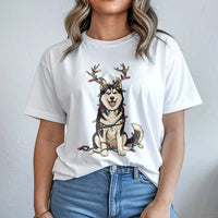 Reindeer Antler Husky Tee, Husky Christmas Shirt, Christmas Lights Dog T-Shirt, Husky Lover Christmas Shirt, Holiday Dog Mom Present
