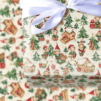 Watercolor Elf Holiday Gift Wrap, Santa Elves Village Christmas Wrapping Paper, Whimsical Winter Wonderland Wrapping Paper, Xmas Gift Wrap