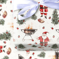 Humorous Christmas Wrapping Paper, Santa Grilling BBQ Wrapping Paper, Barbecue Santa Holiday Wrapping Paper, Grill Master Gift Wrap Roll
