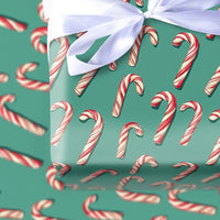 Festive Candy Cane Gift Wrap, Candy Cane Christmas Wrapping Paper, Red and White Candy Cane Present Paper, Teal Holiday Wrapping Paper
