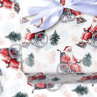 Wheelchair Santa Claus Gift Wrap, Inclusive Santa Wrapping Paper, Watercolor Christmas Wrapping Paper, Adaptive Holiday Gift Wrap