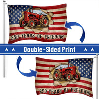 Red Tractor American Flag | 250 Years of Freedom Patriotic House Flag | Double-Sided Weather-Resistant Polyester | Farmer Gift