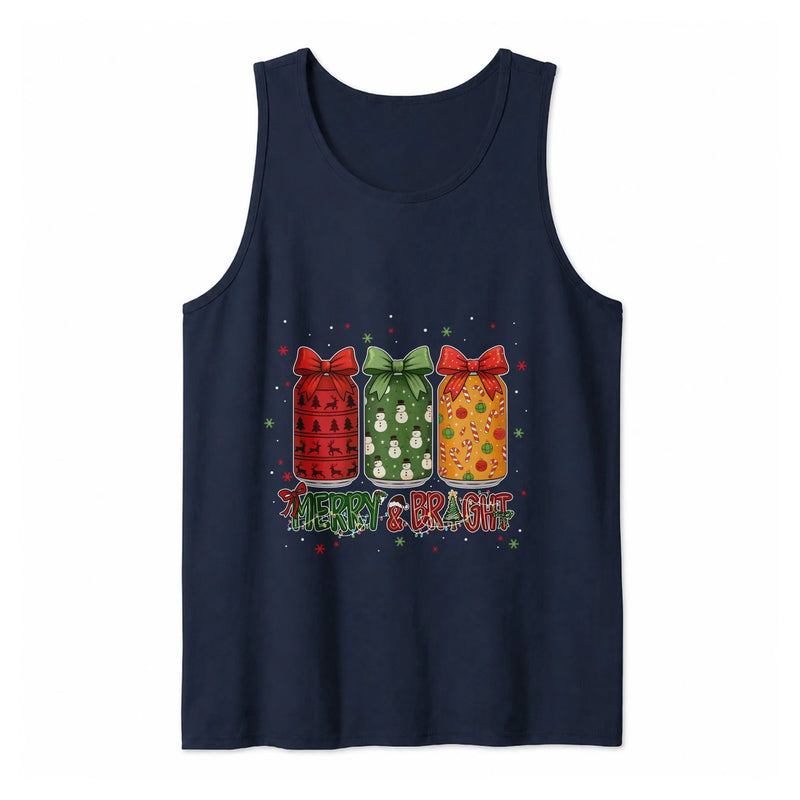 Holiday Water Bottles Bows Graphic Shirt, Merry & Bright Christmas Tank Top, Festive Sleeveless Tee, Holiday Season Present for Her