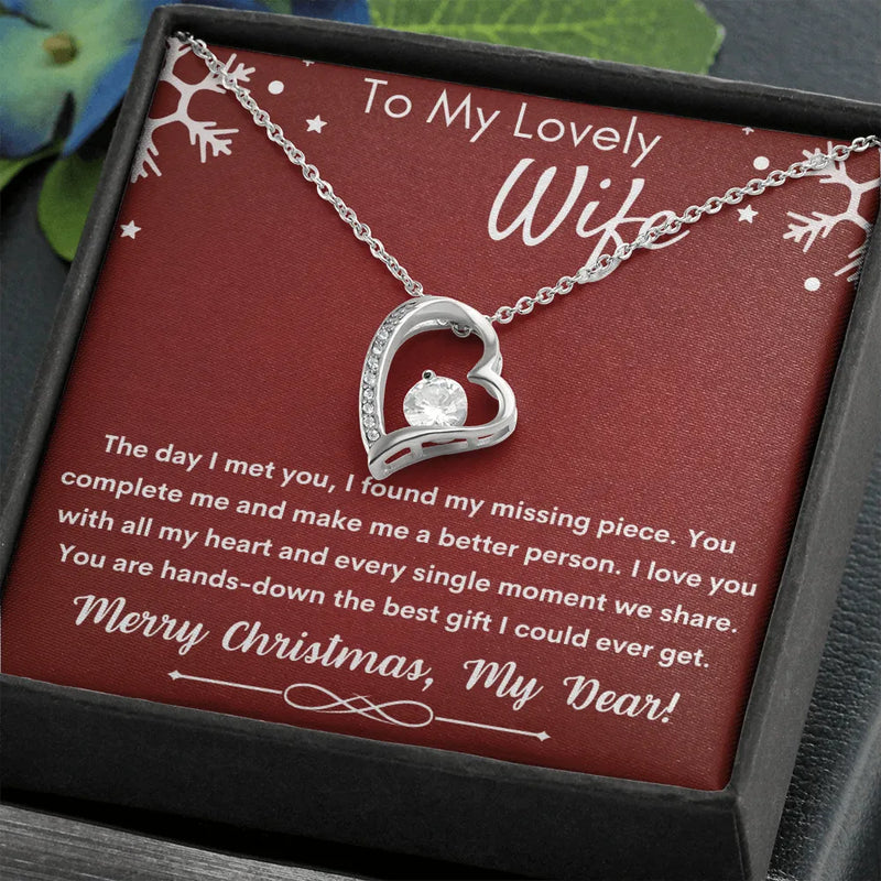 Cubic Zirconia Heart Pendant, Forever Love Heart Necklace, 14K White Gold Finish Necklace, Christmas Present for Wife, Romantic Jewelry