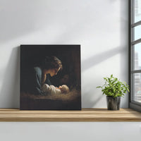 Madonna and Child Oil Painting Art, Nativity Scene Square Canvas, Christian Nativity Canvas Print, Holy Family Christmas Wall Decor