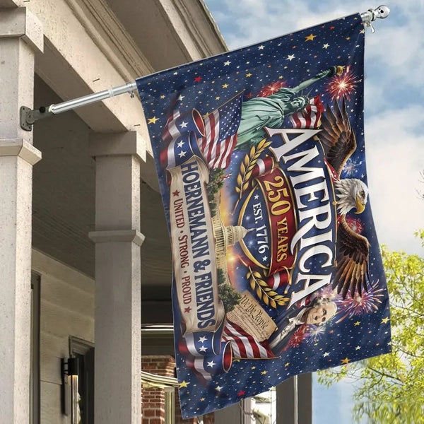 America 250 Years House Flag | Patriotic Eagle and Statue of Liberty Design | Premium Weather-Resistant Polyester | Gift for Americana Collectors