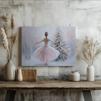 Pink Tutu Dancer Snowy Forest Wall Art, Ballerina Christmas Canvas Art, Holiday Ballerina Canvas Print, Winter Dancer Canvas, Xmas Decor