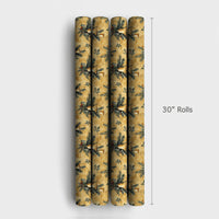 Pine Bough Holiday Gift Wrap Roll, Vintage Golden Bells Christmas Wrapping Paper, Traditional Xmas Paper, Antique Present Wrap