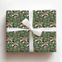 Woodland Berry Gift Wrap, Raccoon Christmas Wrapping Paper, Watercolor Animal Wrapping Paper, Pine Branch Holiday Gift Wrap, Xmas Paper
