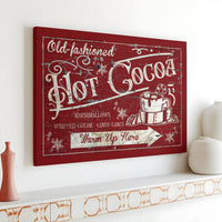 Rustic Old-Fashioned Christmas Kitchen Sign, Hot Cocoa Vintage Canvas Wall Art, Winter Holiday Poster Digital Download, Comfy Farmhouse Decor