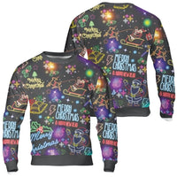 Neon Santa Holiday Sweater, Neon Santa Reindeer Ugly Christmas Sweatshirt, Neon Reindeer Christmas Crewneck, Colorful Holiday Pullover