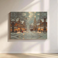 Snowy Winter Street Canvas Wall Art, Victorian Christmas Village Canvas Print, Vintage Holiday Canvas, Festive Xmas Decor, Winter Home Present
