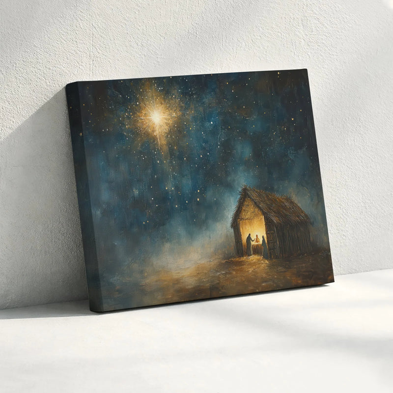 Star of Bethlehem Oil Painting Canvas Wall Art, Nativity Scene Canvas Print, Religious Christmas Canvas Decor, Holy Family Art Print