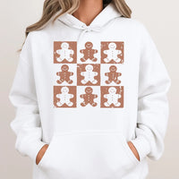 Retro Christmas Cookie Grid Hoodie, Gingerbread Man Hoodie, Holiday Baking Hooded Sweatshirt, Adorable Xmas Pullover Hoodie, Winter Baker Present