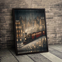Snowy Village Winter Scene Canvas Print, Christmas Steam Train Canvas Wall Art, Festive Holiday Canvas Art, Vintage Xmas Home Decor