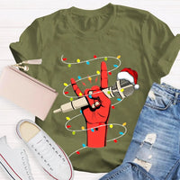 Festive Singer Holiday Graphic Tee, Christmas Microphone Santa Hat Shirt, Music Lover Christmas T-Shirt, Vocalist Musician Xmas Present