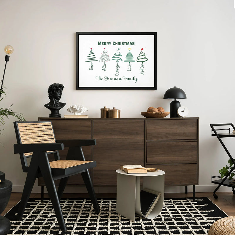 Custom Names Holiday Canvas Print, Personalized Family Christmas Tree Canvas Art, Winter Wall Decor, Personalized Christmas Present for Family