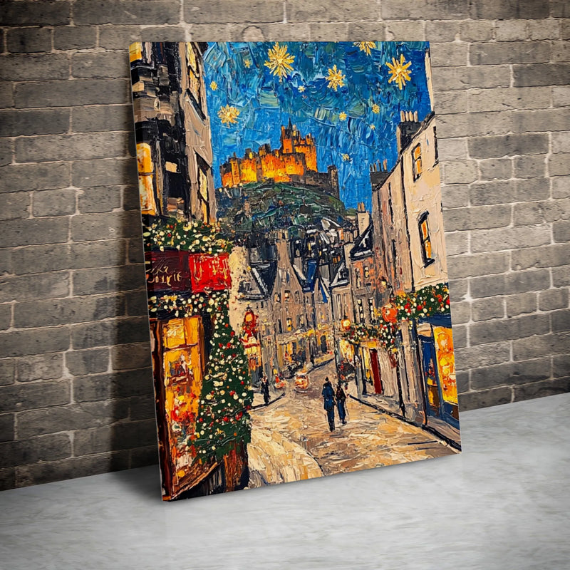 Starry Night Cityscape Canvas Art, Edinburgh Castle Canvas Print, Scotland Travel Wall Canvas, Christmas Wall Art, City Souvenir Home Decor
