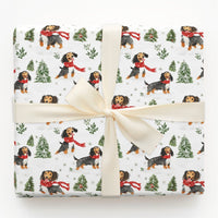 Winter Wiener Dog Wrapping Paper, Long Haired Dachshund Christmas Wrapping Paper, Holiday Puppy Wrapping Paper, Festive Gift Wrap Roll