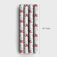Sporty Santa Gift Wrap, Ice Hockey Santa Christmas Wrapping Paper, Gold Snowflake Hockey Gift Wrapping Paper, Holiday Wrap for Sports Fans