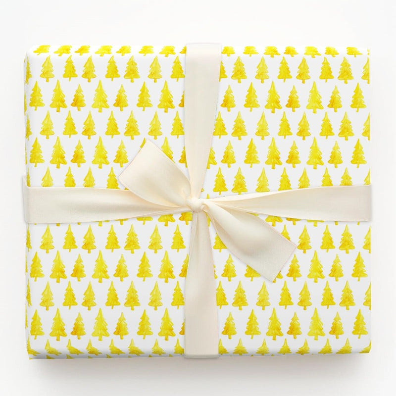 Modern Watercolor Tree Gift Wrap, Yellow Christmas Tree Wrapping Paper, Minimalist Holiday Wrapping Paper, Festive Xmas Gift Wrapping Paper
