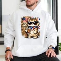 Patriotic Cat Hoodie | 250 Years Freedom Cartoon Cat in Sunglasses Art | Soft Cotton-Polyester Blend | Gift for Cat Lover